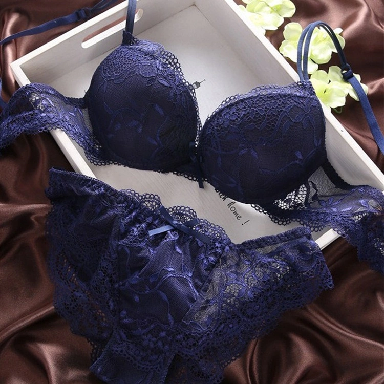 Hot Selling Fashion Lace Transparent Push up Cotton Underwear Set